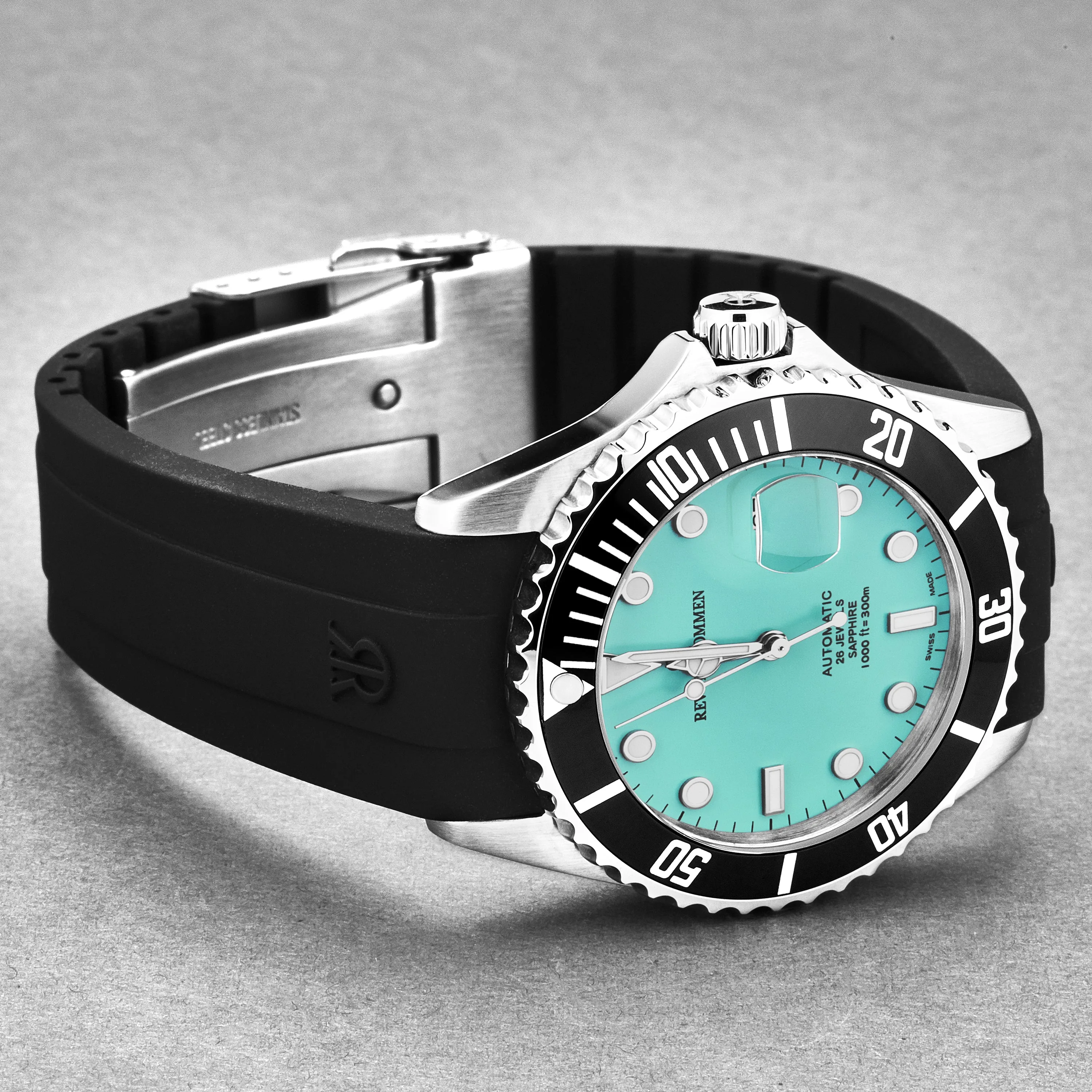 Revue Thommen Men's 'Diver' Green Dial Black Rubber Strap Swiss Automatic Watch  17571.2831