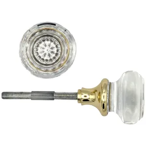 Round Crystal Spare Door Knob Set (Polished Brass)