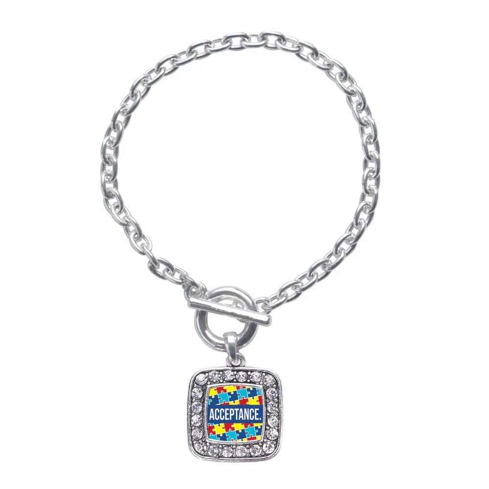 Silver Autism Acceptance Square Charm Toggle Bracelet