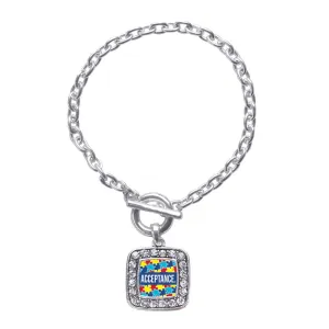 Silver Autism Acceptance Square Charm Toggle Bracelet