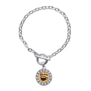 Silver Barista Circle Charm Toggle Bracelet