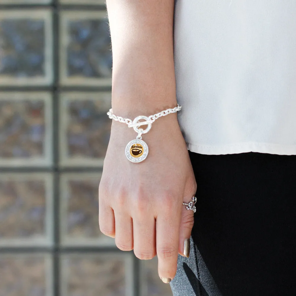 Silver Barista Circle Charm Toggle Bracelet