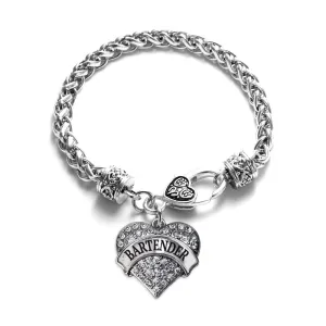 Silver Bartender Pave Heart Charm Braided Bracelet