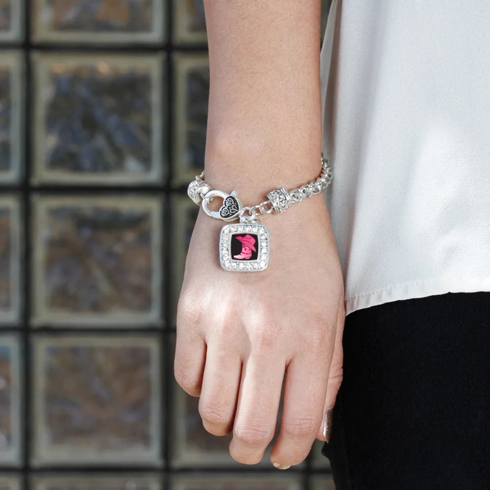 Silver Cowgirl Boot Square Charm Braided Bracelet
