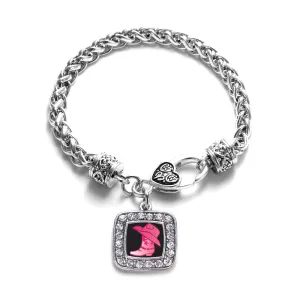 Silver Cowgirl Boot Square Charm Braided Bracelet