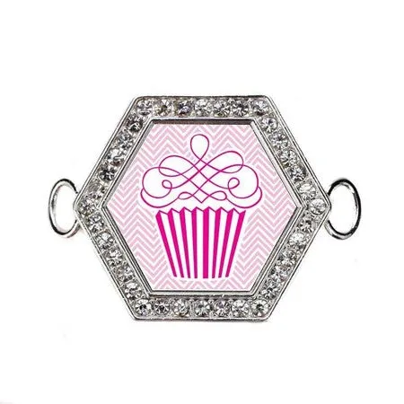 Silver Cupcake Lover Hexagon Charm Bangle Bracelet