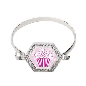 Silver Cupcake Lover Hexagon Charm Bangle Bracelet