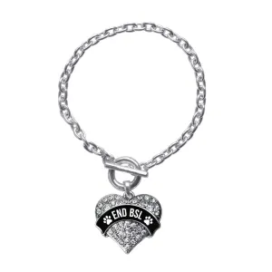 Silver END BSL Pave Heart Charm Toggle Bracelet