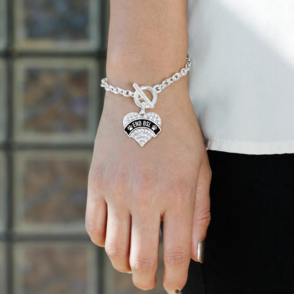 Silver END BSL Pave Heart Charm Toggle Bracelet