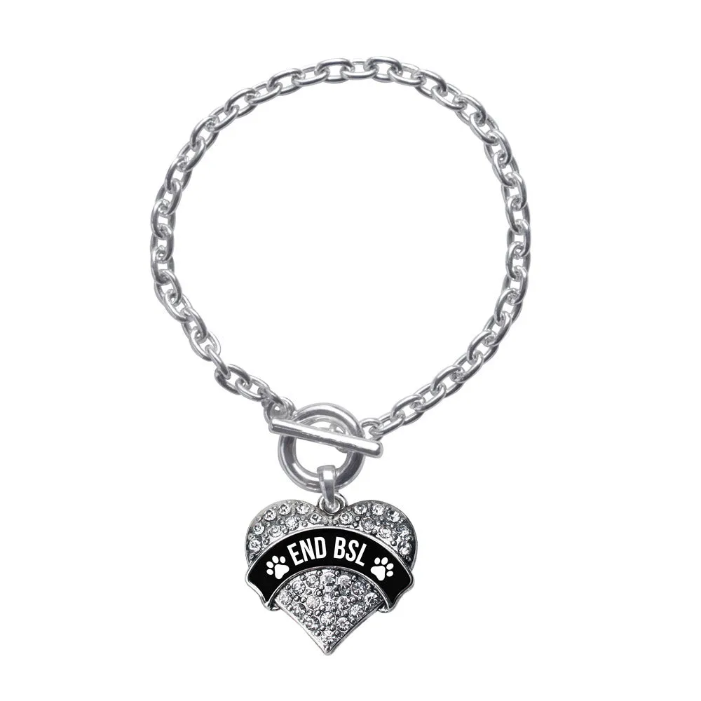 Silver END BSL Pave Heart Charm Toggle Bracelet