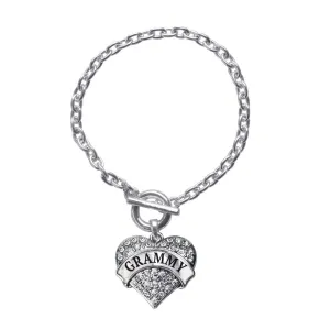 Silver Grammy Pave Heart Charm Toggle Bracelet