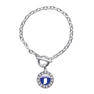 Silver Indiana Outline Circle Charm Toggle Bracelet