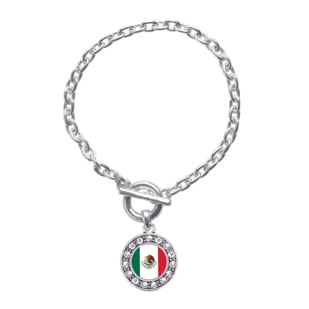Silver Mexican Flag Circle Charm Toggle Bracelet