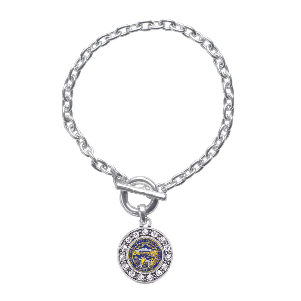 Silver Nebraska Flag Circle Charm Toggle Bracelet