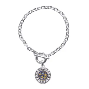 Silver Nebraska Flag Circle Charm Toggle Bracelet