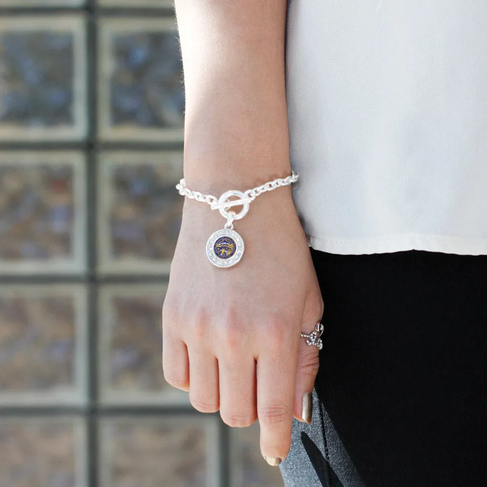 Silver Nebraska Flag Circle Charm Toggle Bracelet