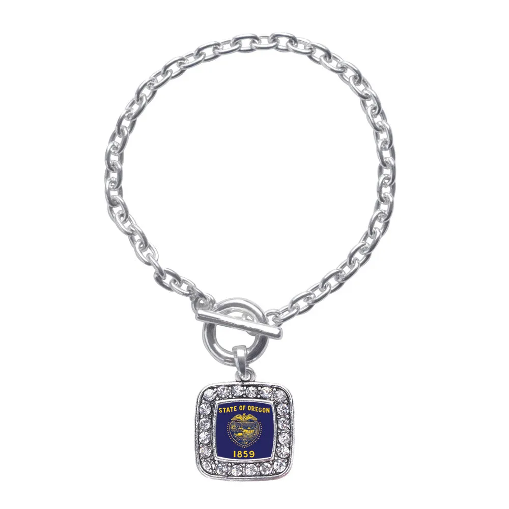 Silver Oregon Flag Square Charm Toggle Bracelet