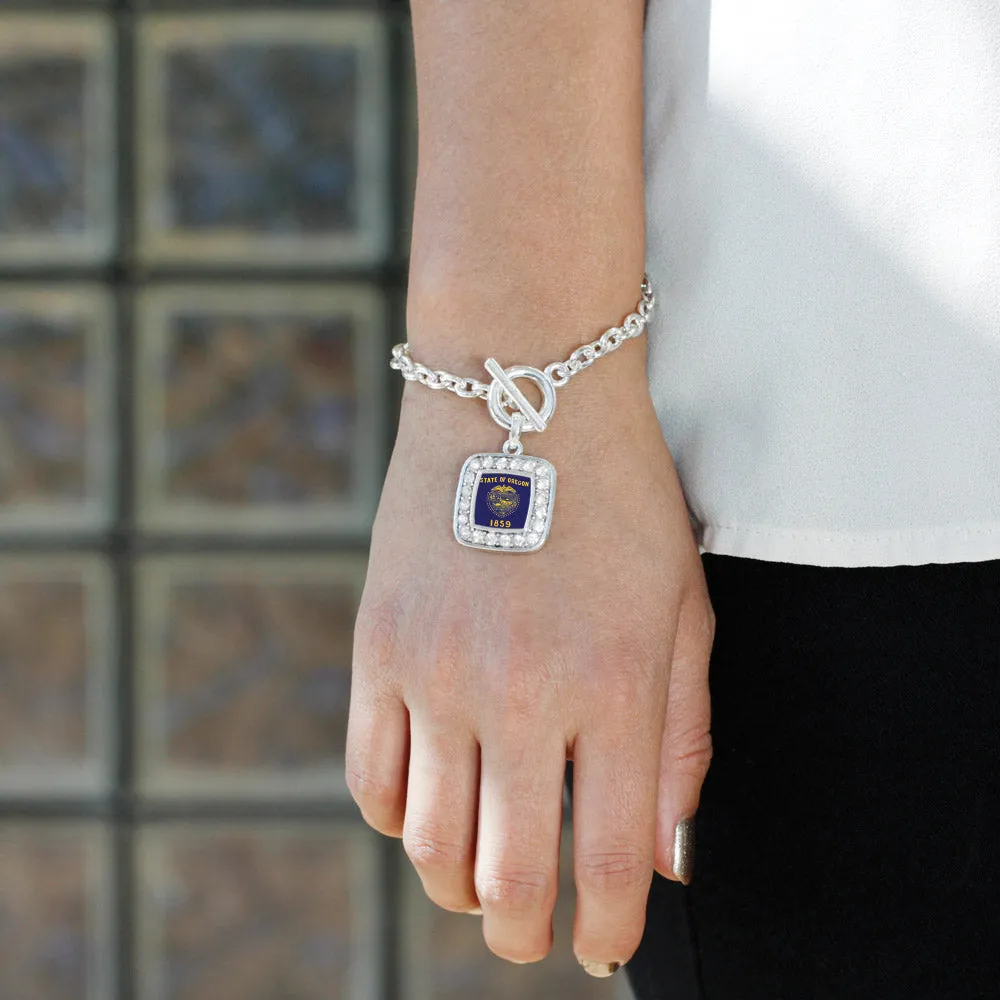 Silver Oregon Flag Square Charm Toggle Bracelet
