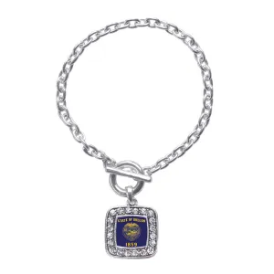 Silver Oregon Flag Square Charm Toggle Bracelet