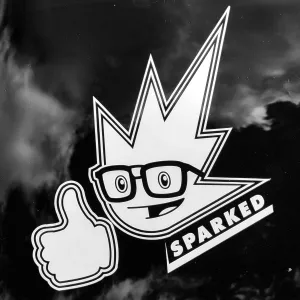 Sparked Innovations white vinyl transfer sticker decal Sparky logo