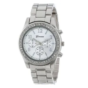 Willby Women Silver Geneva Faux Chronograph Classic Round Ladies Crystals Quart Wrist Watch 161213 Drop Shipping