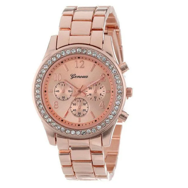 Willby Women Silver Geneva Faux Chronograph Classic Round Ladies Crystals Quart Wrist Watch 161213 Drop Shipping
