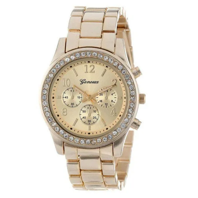 Willby Women Silver Geneva Faux Chronograph Classic Round Ladies Crystals Quart Wrist Watch 161213 Drop Shipping